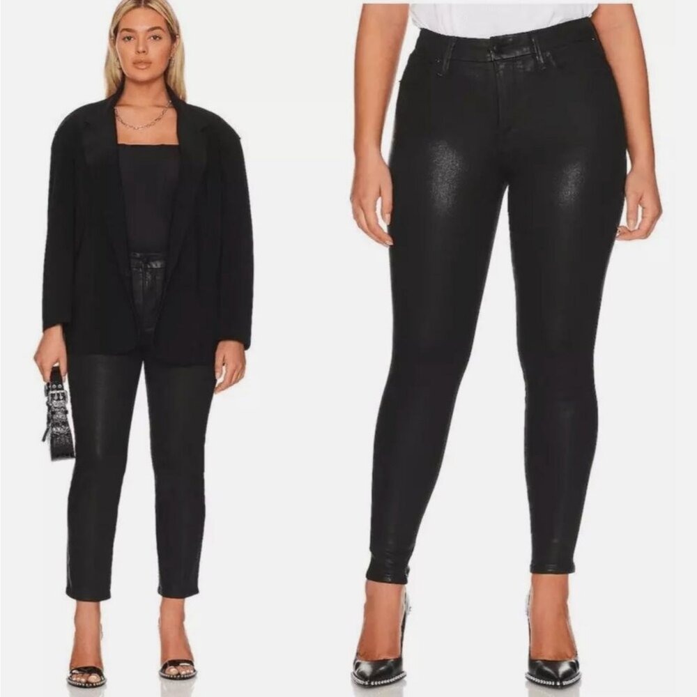 NWT GOOD AMERICAN Good Legs Skinny Coated Jeans 14 High Waisted Black Wax Denim